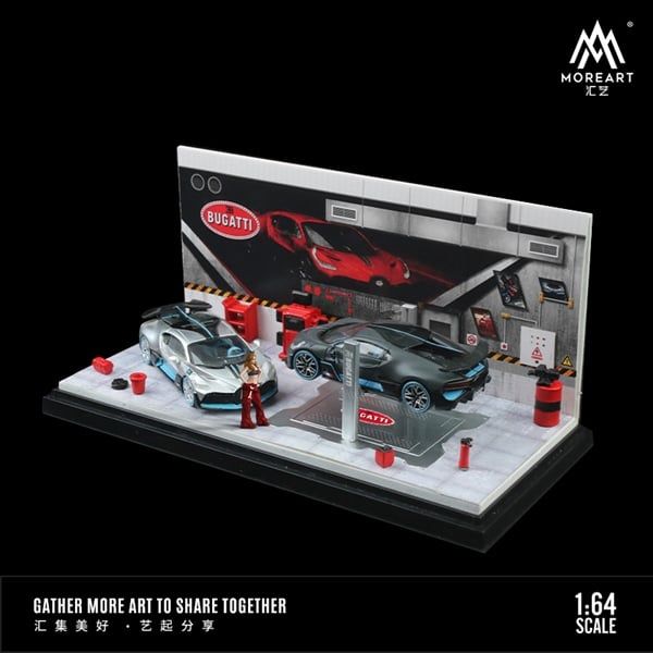  Hộp trưng bày mica xưởng sửa chữa ô tô có bàn nâng , có fig, phụ kiện Bugatti tỉ lệ 1:64 MO901207 
