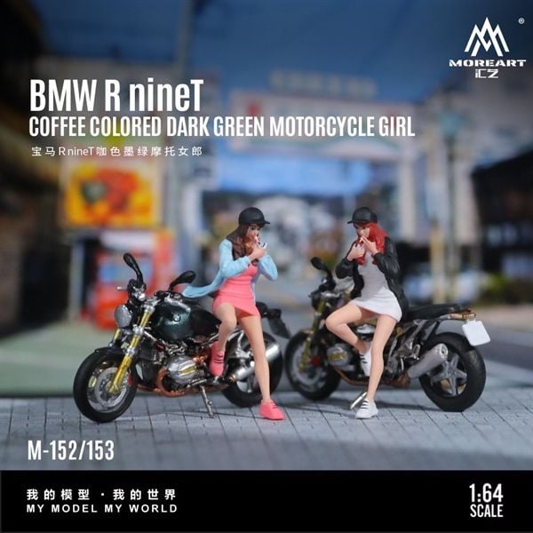  Mô hình nhân vật figure kèm xe BMW R nineT Coffee Ink Green tỉ lệ 1:64 MoreArt MO222153 