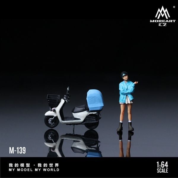  Mô hình nhân vật figure và xe White-Blue Motorcycle Figure tỉ lệ 1:64 MoreArt MO222139 