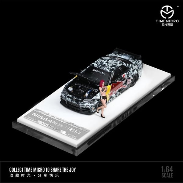  Mô hình xe Nissan GTR R34 carbon fiber Red bull mở được capo tỉ lệ 1:64 Time microTM643434 