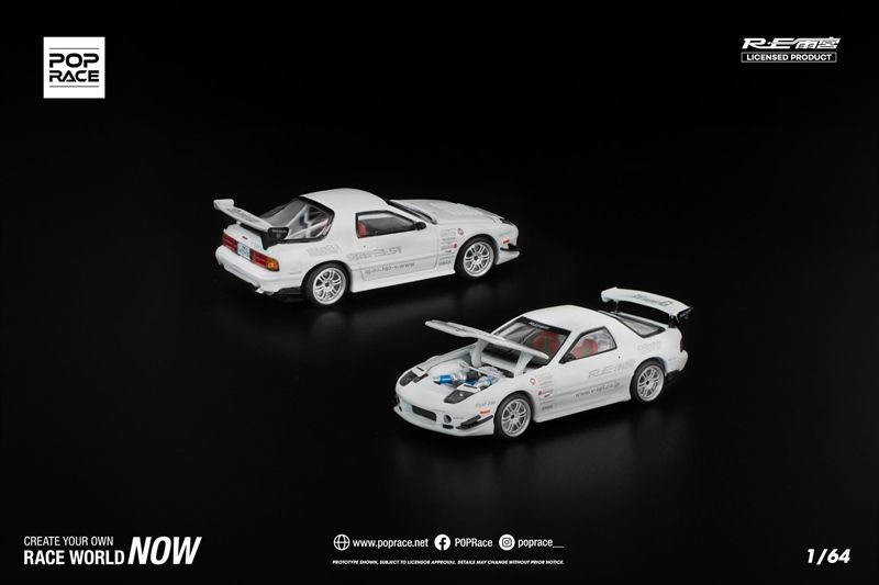  Mô hình xe Mazda RX7 FC3S Re-Amemiya White tỉ lệ 1:64 Pop Race PR640260 