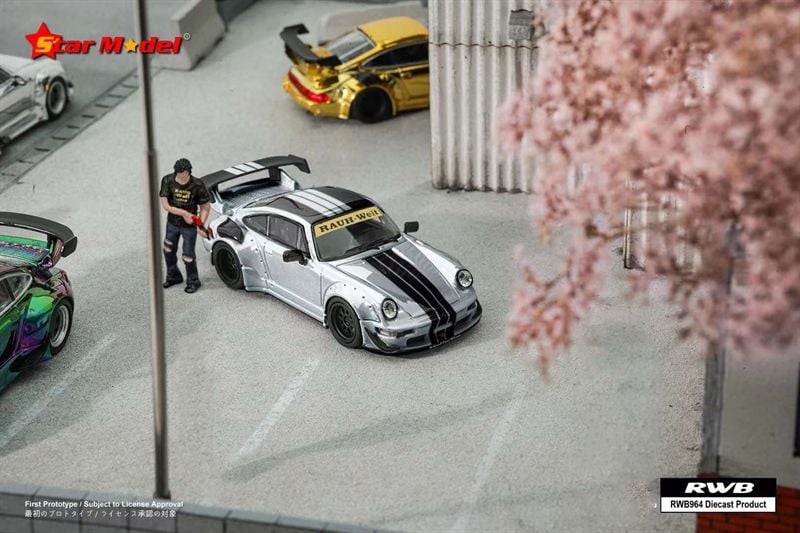  Mô hình xe Porsche 964 RWB Rauh Welt GT Smoothie silver tỉ lệ 1:64 Star model OT64200 