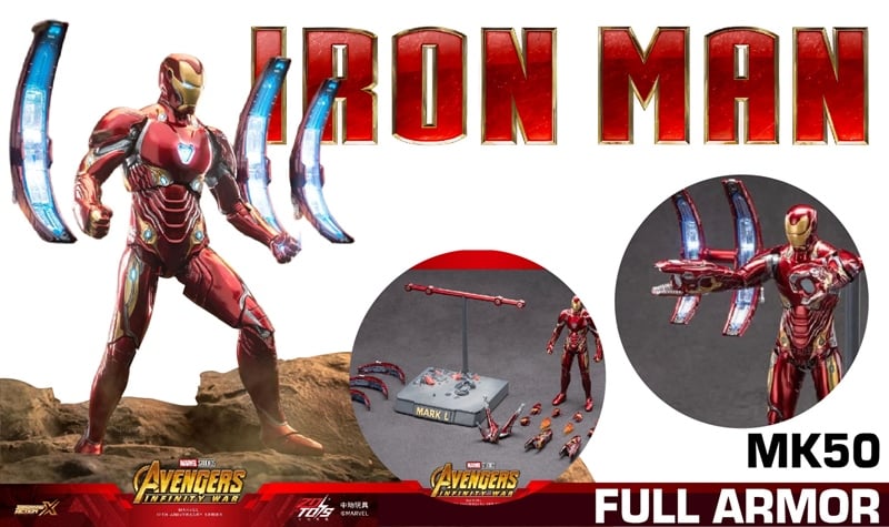  Mô hình nhân vật Marvel Iron man người sắt MK50 Mark L Avengers Infinite war có đèn + Funnel + đế + vũ khí SHF tỉ lệ 1:10 18CM ZD Toys FG264 