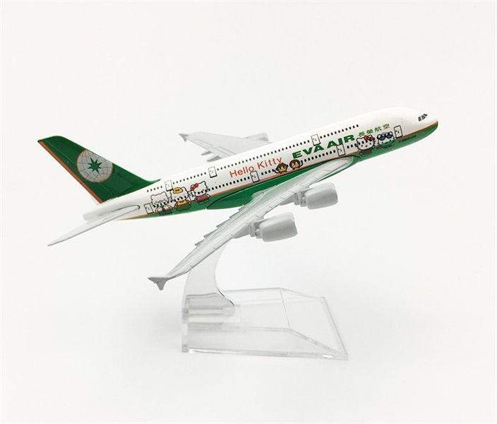  Mô hình máy bay Eva Air Hello Kitty Green Airbus A380 16cm MB16108 