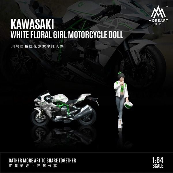  Mô hình nhân vật và mô tô Kawasaki White Floral Girl Motorcycle figure Set tỉ lệ 1:64 modernart More art MO222097 