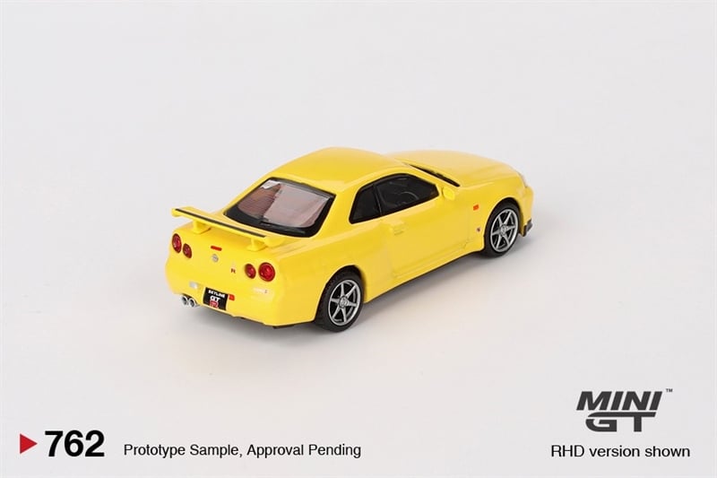  Mô hình xe Nissan skyline GT-R R34 lighting yellow bản card tỉ lệ 1:64 MiniGT x Mijio MGT00762-MJ 