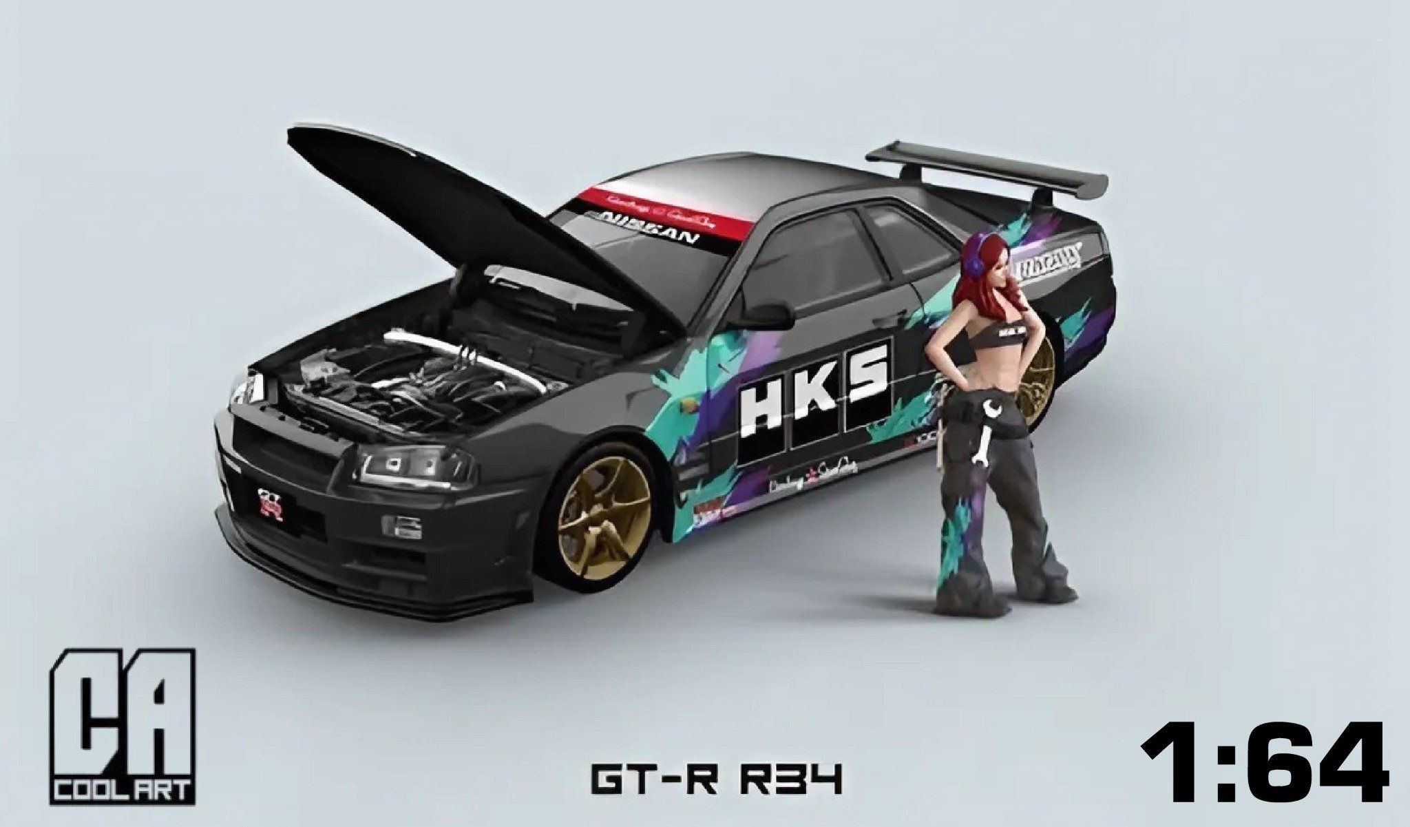  Mô hình xe Nissan GT-R R34 Open Cover HKS Coating Simulation tỉ lệ 1:64 COOL ART CA646313 