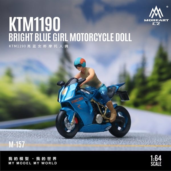  Mô hình nhân vật figure người lái mô tô KTM 1190 bright blue resin tỉ lệ 1:64 MoreArt MO222157 