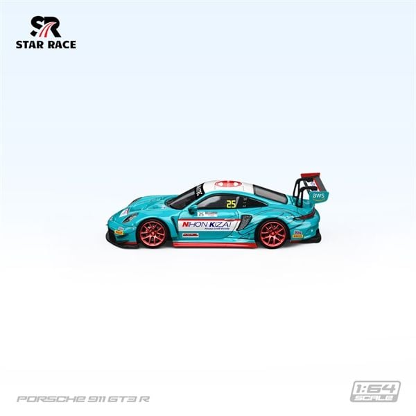  Mô hình xe SR Porsche 911 GT3 R-Light Blue 25 Racing Car tỉ lệ 1:64 Star Race SR64037 