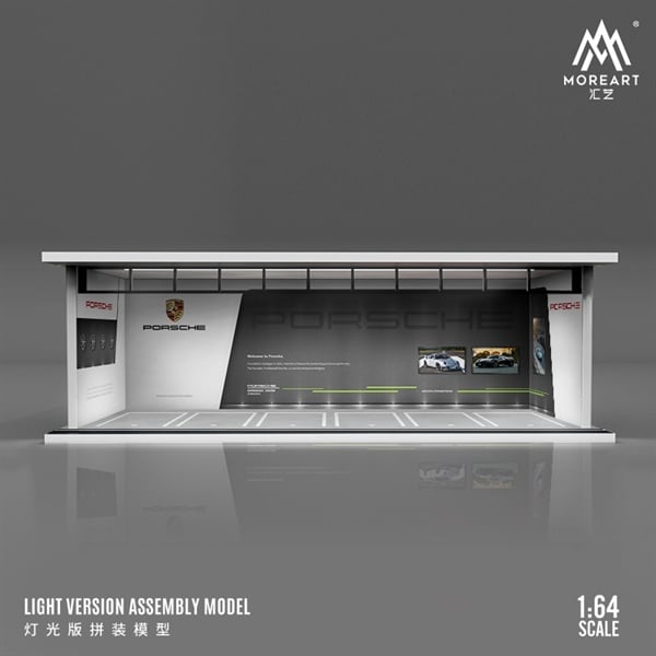  Hộp trưng bày mica mô phỏng bãi đỗ xe PORSCHE kích thước 30x13.3x10cm tỉ lệ 1:64 MoreArt MO914007 