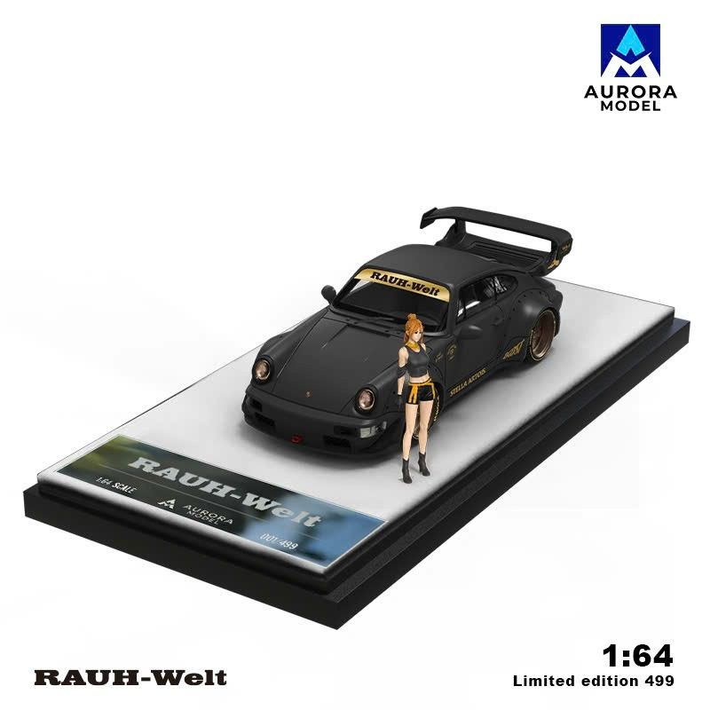  Mô hình xe Porsche Rauth Welt RWB946 Matt black limited 499pcs tỉ lệ 1:64 Aurora model AM640875 