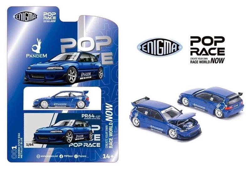 Mô hình xe Honda Pandem Civic EG6 v1.5 Metallic Blue tỉ lệ 1:64 bản card Poprace PRE001 