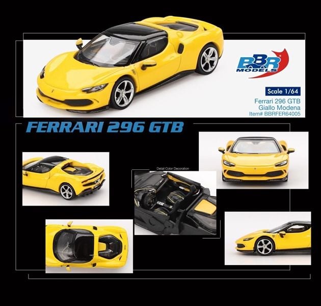  Mô hình xe Ferrari 296 GTB Giallo Modena tỉ lệ 1:64 BBR model BBRFER64005 
