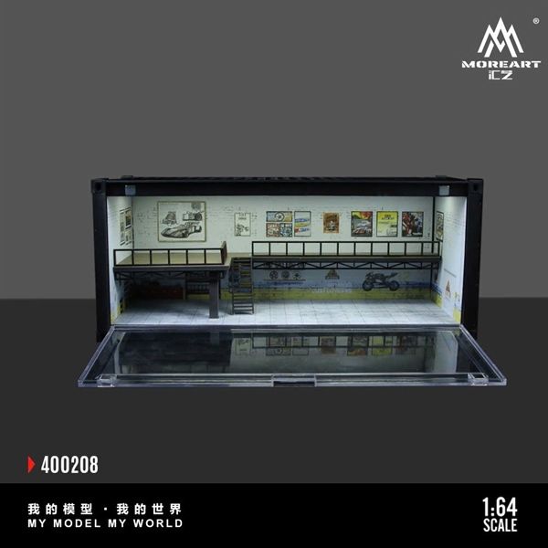  Hộp trưng bày mica container mô phỏng gara sữa chữa có đèn kích thước 38.7x16x16.5cm tỉ lệ 1:64 MoreArt MO400208 