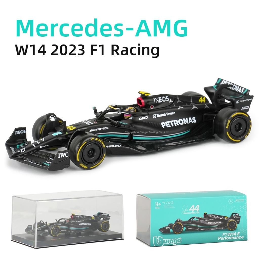  Mô hình xe đua F1 Formula Mercedes Benz Petronas 2023 W14 hộp mica có figure tỉ lệ 1:43 Bburago OT324 