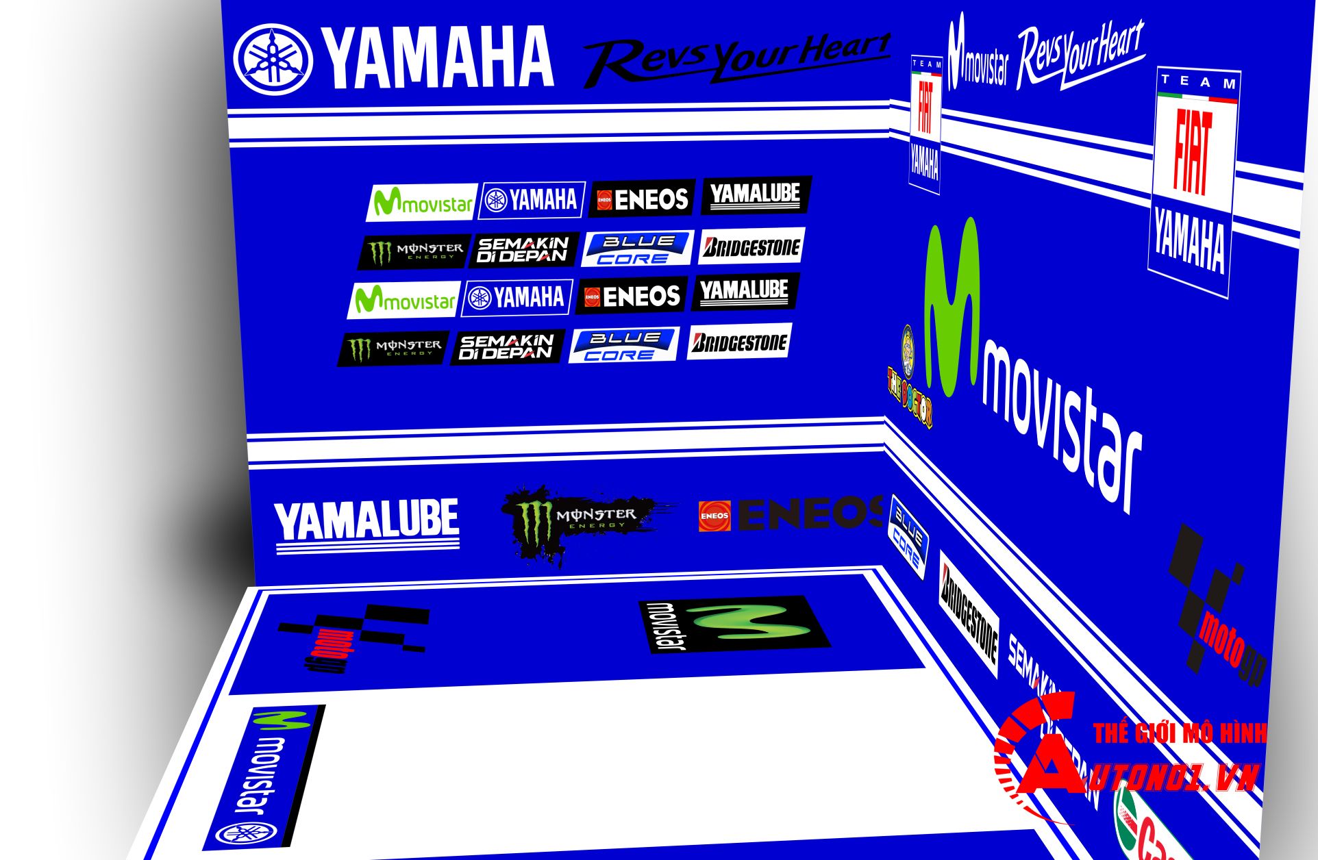  DIORAMA 1:18 MÔ TÔ GP SHOWROOM YAMAHA MOVISTAR 20X18X15CM DR008F 