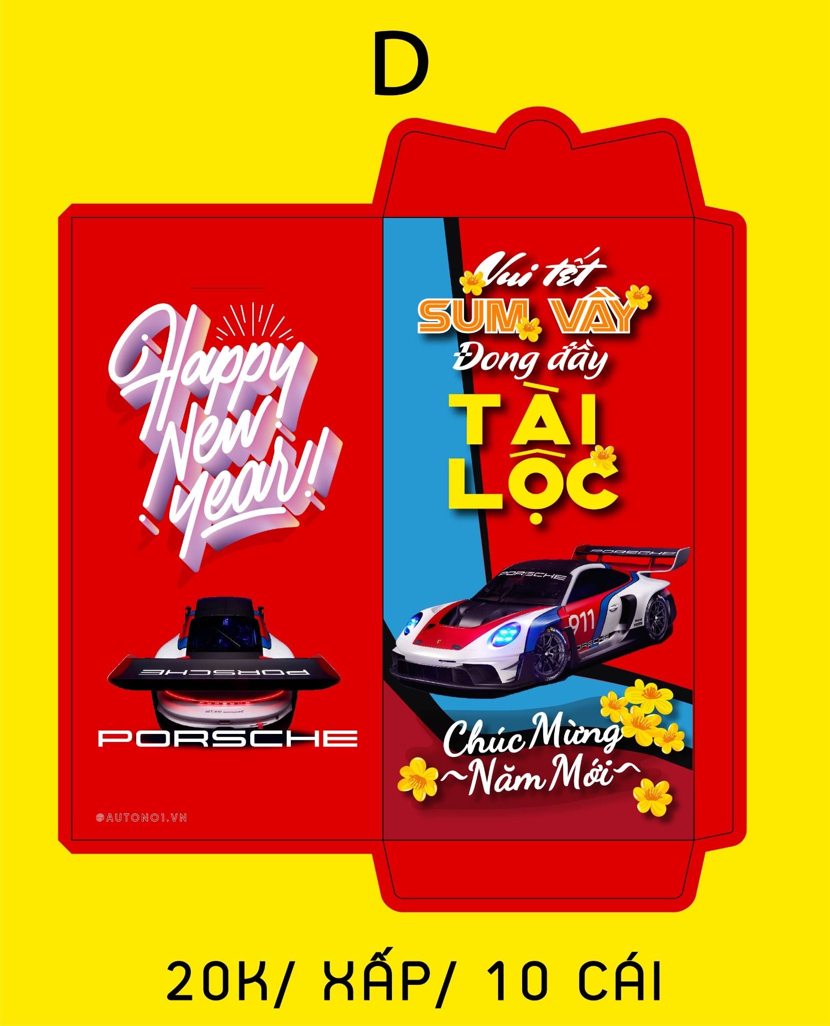  Bao lì xì hình xe kiểu bao dọc chúc mừng năm mới 2025 kích thước 8x16cm Autono1 LX008 