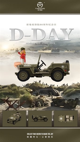  Mô hình xe Jeep Willys MB Willys-Normandy Landing 80th Anniversary Edition tỉ lệ 1:64 Time Micro TM643703 