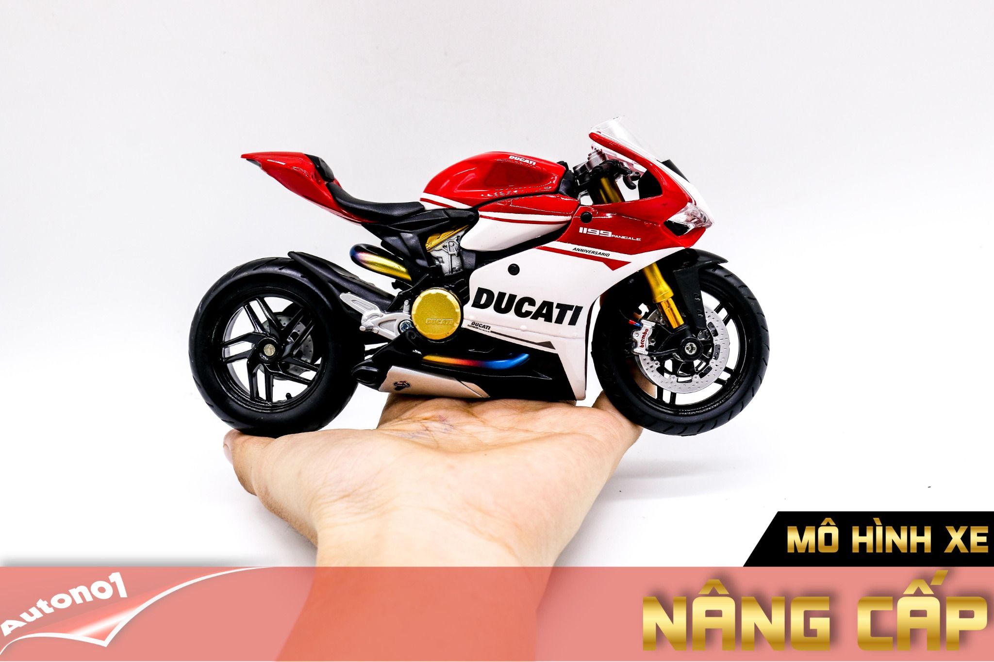  Mô hình siêu Xe Ducati 1299 Panigale S Custom 50th Anniversary Red White 1:12 Autono1 D220H 