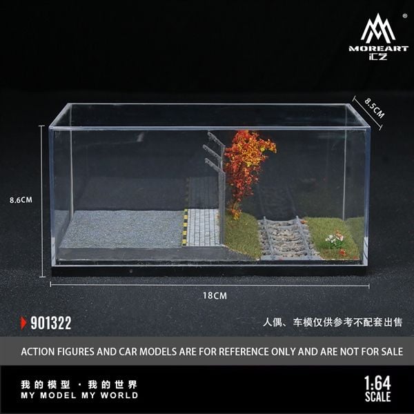  Hộp trưng bày mô phỏng sa bàn bãi đỗ xe kèm đường ray kích thước 18x8.5x8.6cm Railway Scenery tỉ lệ 1:64 MoreArt MO901322 