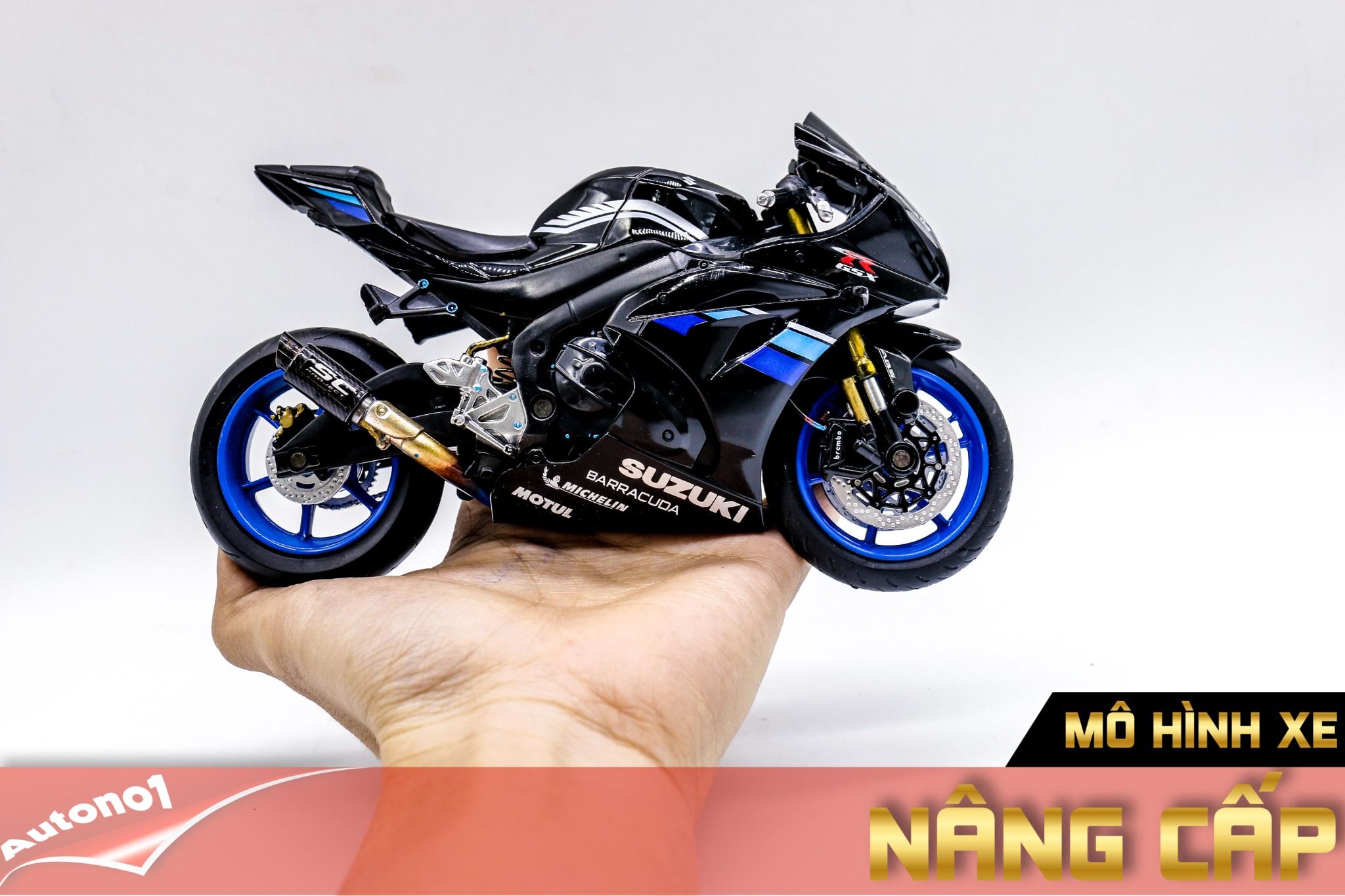  Mô hình xe độ Suzuki Gsx-R1000 Black Mâm độ pô 1:12 Autono1 D110C 