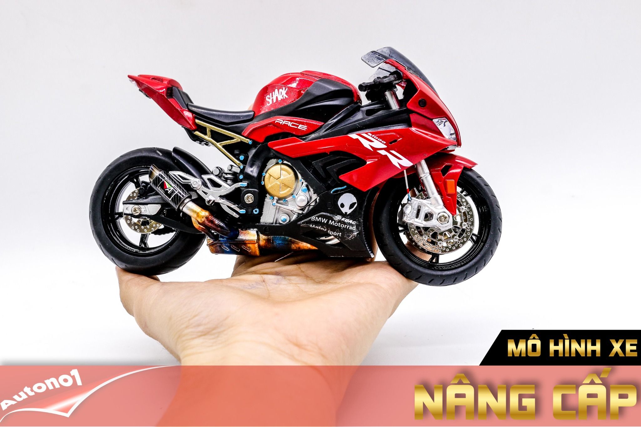  Mô hình xe độ Bmw S1000 2020 Red Pô 1:12 Autono1 Alloy D160A 