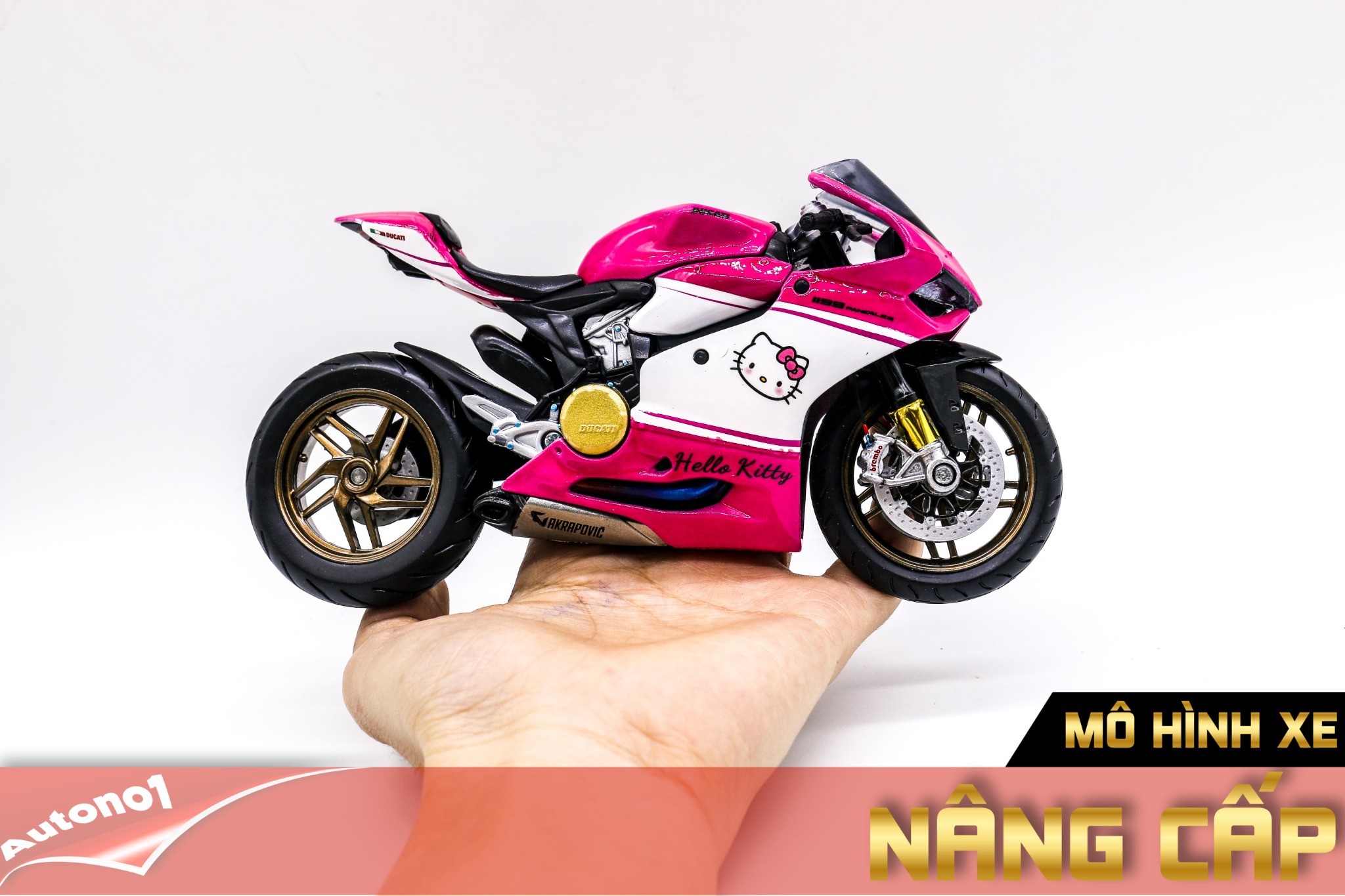  Mô hình xe độ Ducati 1199 Panigale Hello Kitty Pink 1:12 Autono1 D220f 