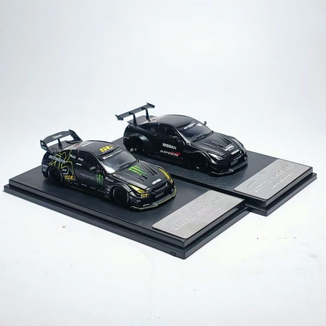  Mô hình xe Nissan GTR (35GT-RR) Advan racing - Monster matt black có hộp mica tỉ lệ 1:64 Mymodelcollect MC MC640005C-MC640005 