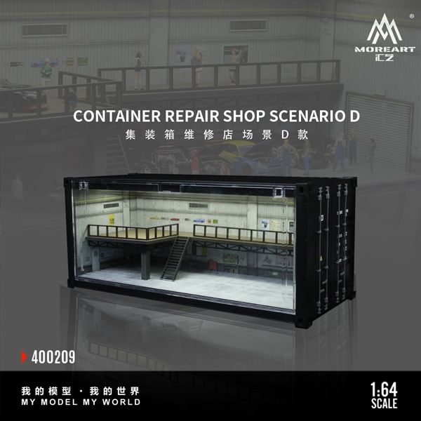  Hộp trưng bày mica container mô phỏng Repair Shop Scene D Model tỉ lệ 1:64 MoreArt MO400209 