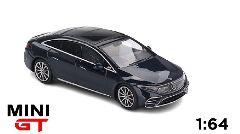 Miniature Mercedes EQS 580 4-Matic - Nautical Blue Metallic - Échelle 1:64 - Mini GT - Neuf