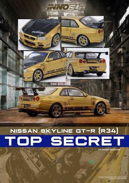  Mô hình xe Nissan GTR R34 gold TOP SECRET tỉ lệ 1:64 Inno64 IN64-R34TS-GOLD 
