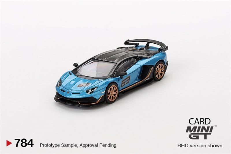  Mô hình xe Lamborghini Aventador SVJ 63 Blu Aegir bản card tỉ lệ 1:64 MiniGT MGT00784-BL 