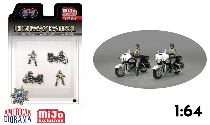 Set mô hình nhân vật 2 người cảnh sát + xe harley police tỉ lệ 1:64 American Diorama AD-64529MJ 