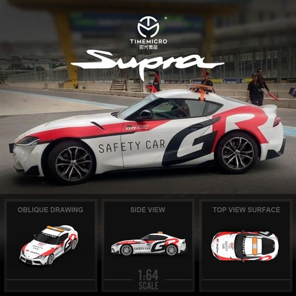  Mô hình xe Toyota Supra A90-Safety Car White Red tỉ lệ 1:64 Time Micro TM647413 