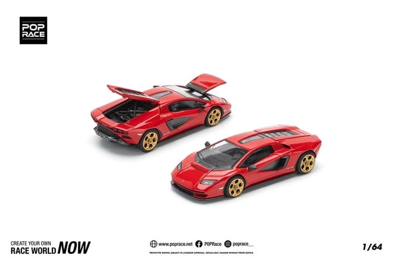  Mô hình xe Lamborghini Countach LPI-800 - ROSSO mở được capo - nắp máy sau tỉ lệ 1:64 Poprace PR640259 
