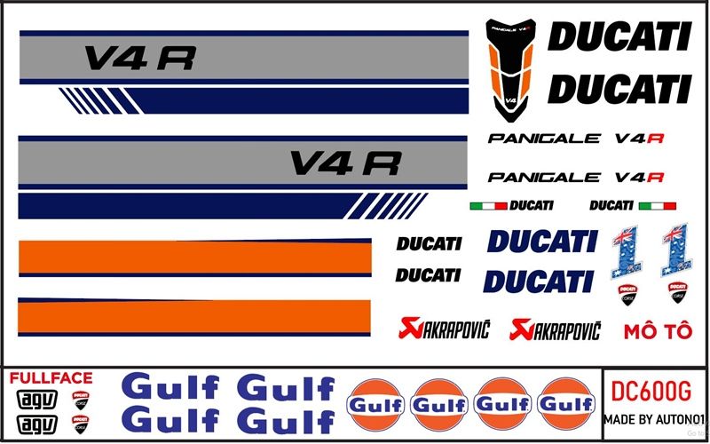  Decal nước độ Ducati Panigale V4S Gulf - Decal fullface Gulf Ducati tỉ lệ 1:12 Autono1 DC600g 