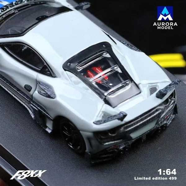  Mô hình xe Ferrari F8 Tributo Mansory F8XX grey carbon fiber limited to 499pcs tỉ lệ 1:64 Aurora model AM646513 