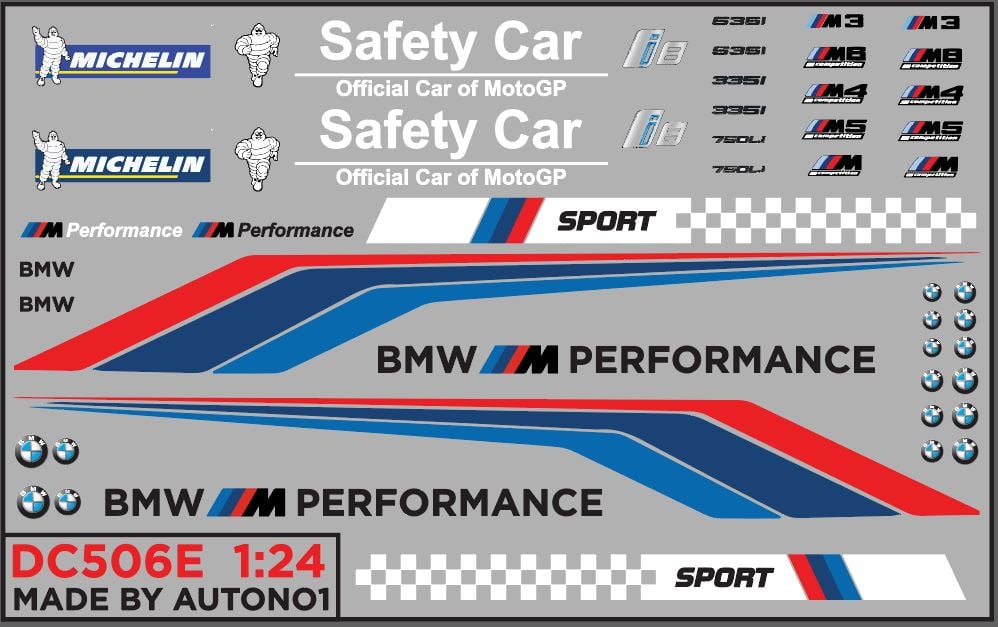  Decal nước trang trí xe BMW - M series - Safety Car - I8 - 535i dán được mọi loại nền tỉ lệ 1:24 Autono1 DC506e 