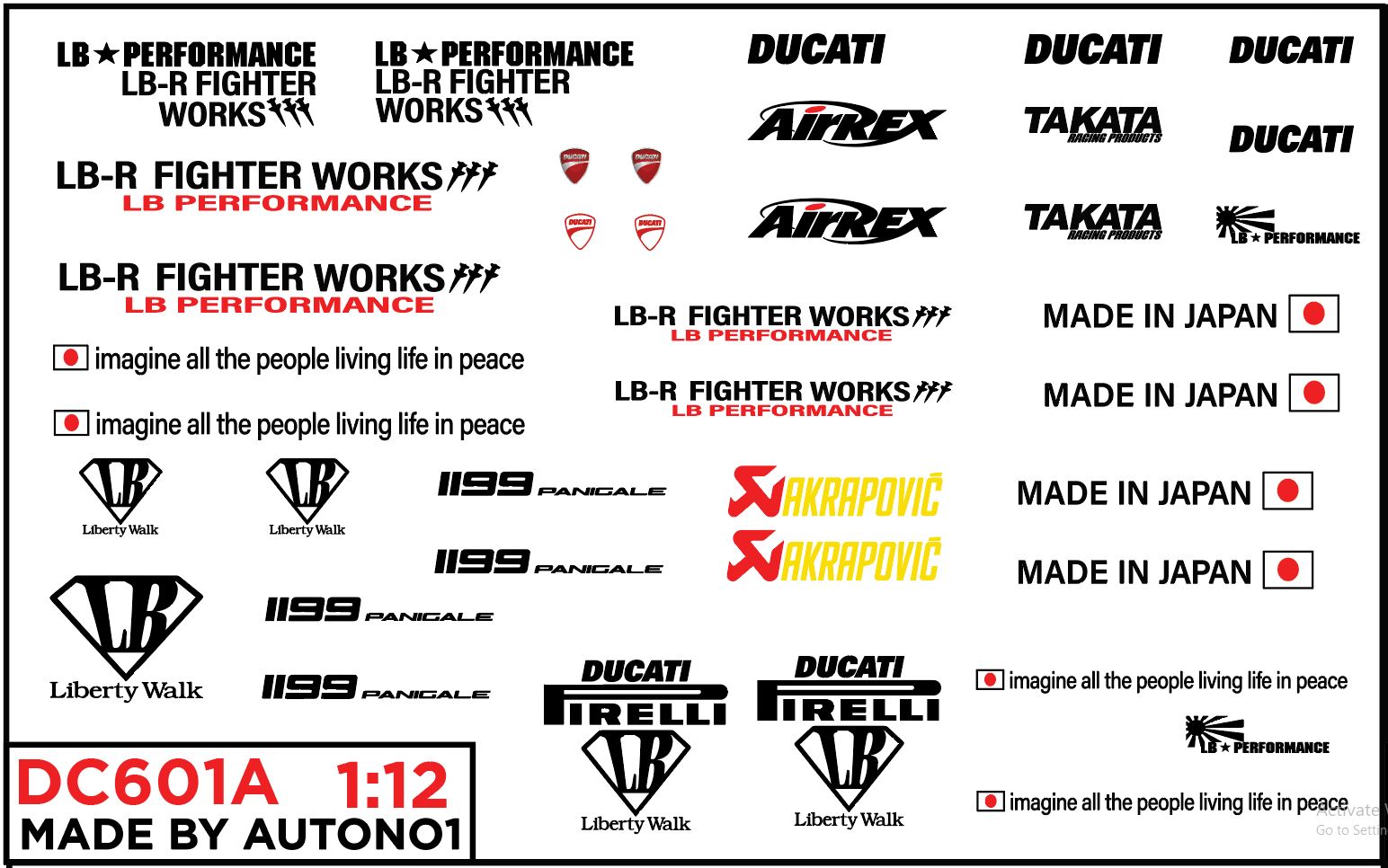  Decal nước Ducati 1199 Panigale custom Liberty Walk Army 1:12 DC601A 