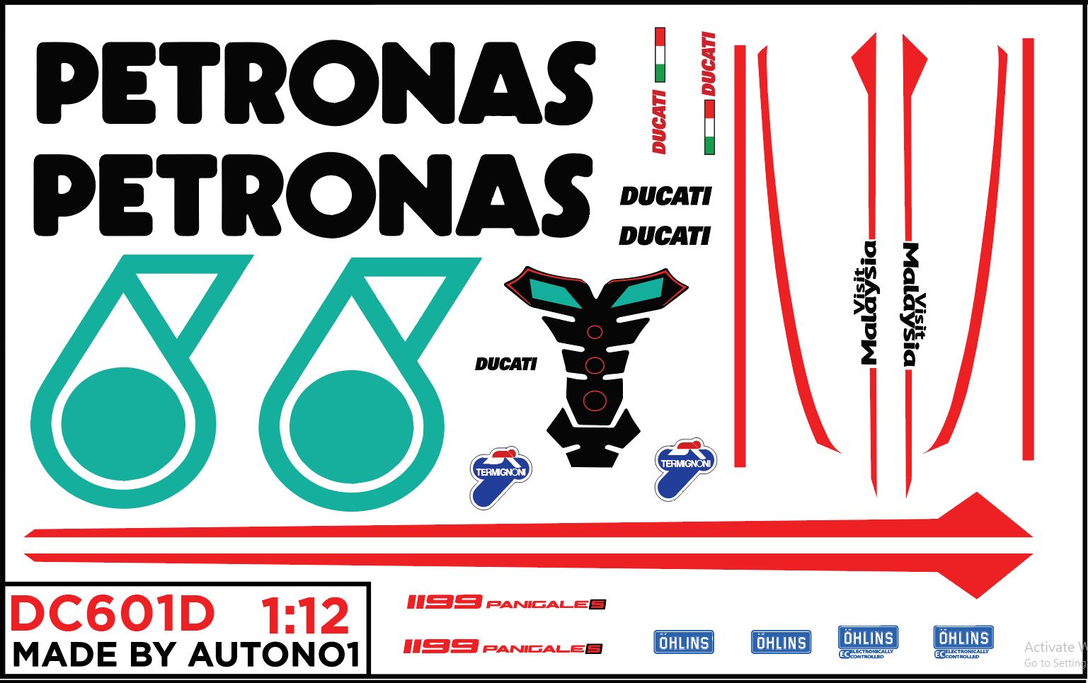  Decal Ducati 1199 Petronas White Ver.02 cho mô tô tỉ lệ 1:12 Maisto và Tamiya DC601D 