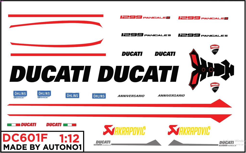 DECAL NƯỚC ĐỘ DUCATI 1299 ANNIVERSARIO 1:12 DC601F