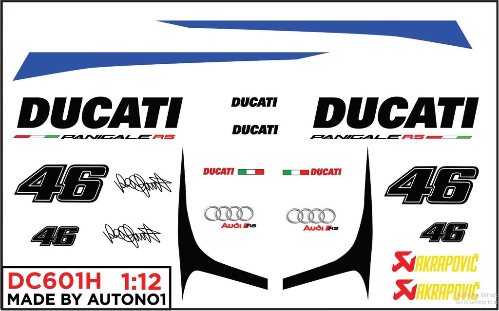 DECAL NƯỚC ĐỘ DUCATI PANIGALE - AUDI RS 1:12 AUTONO1 DC601H