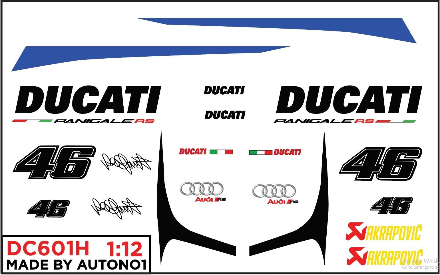  Decal nước độ Ducati Panigale - Audi RS 1:12 Autono1 DC601H 