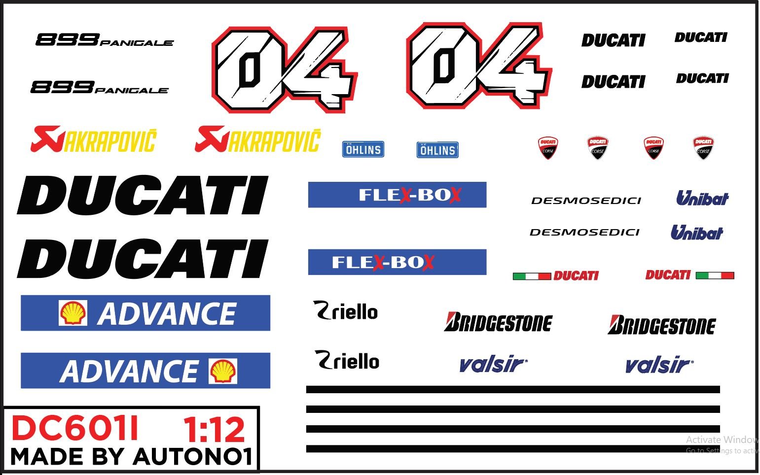  Decal nước độ Ducati 899 Panigale 1:12 Autono1 DC601I 