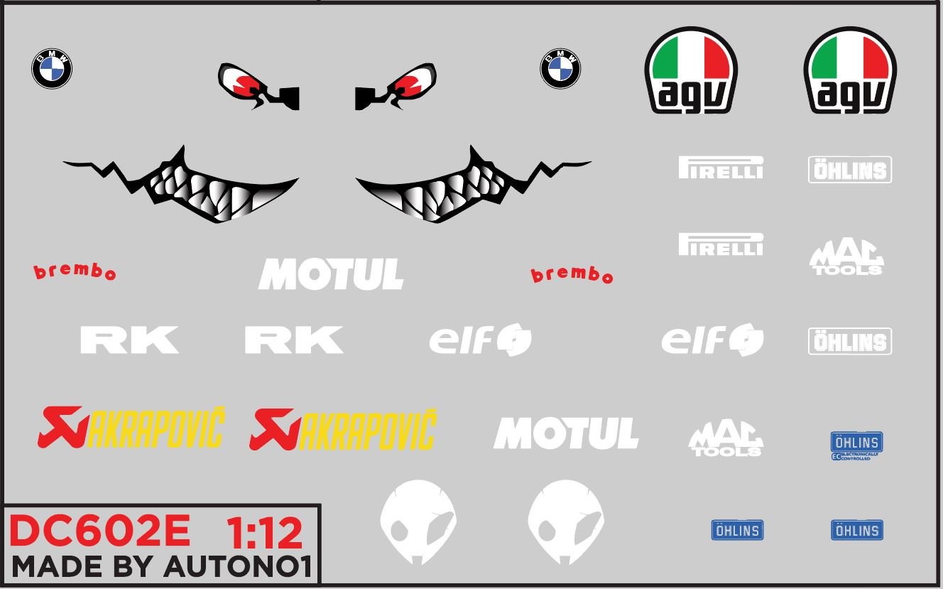  Decal nước cá mập cho mô tô BMW S1000RR Shark - AGV - Motorad tỉ lệ 1:12 Autono1 DC602E 