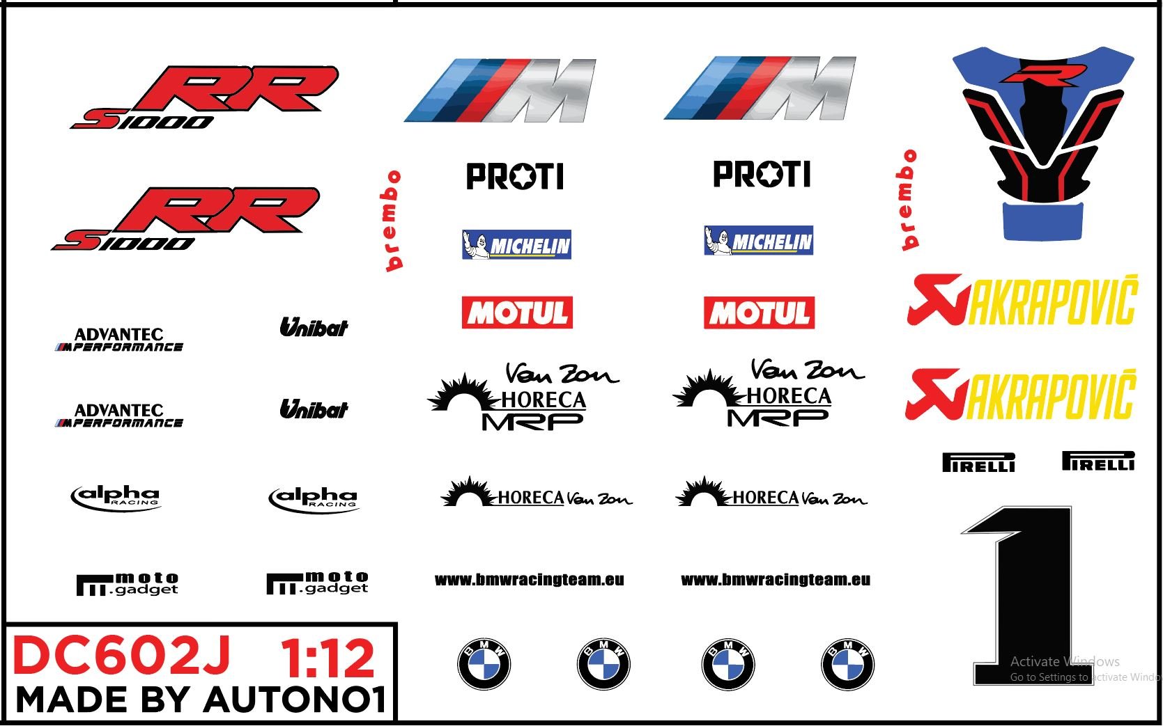  Decal nước custom BMW S1000RR 2020 mô tô tỉ lệ 1:12 Autono1 DC602J 