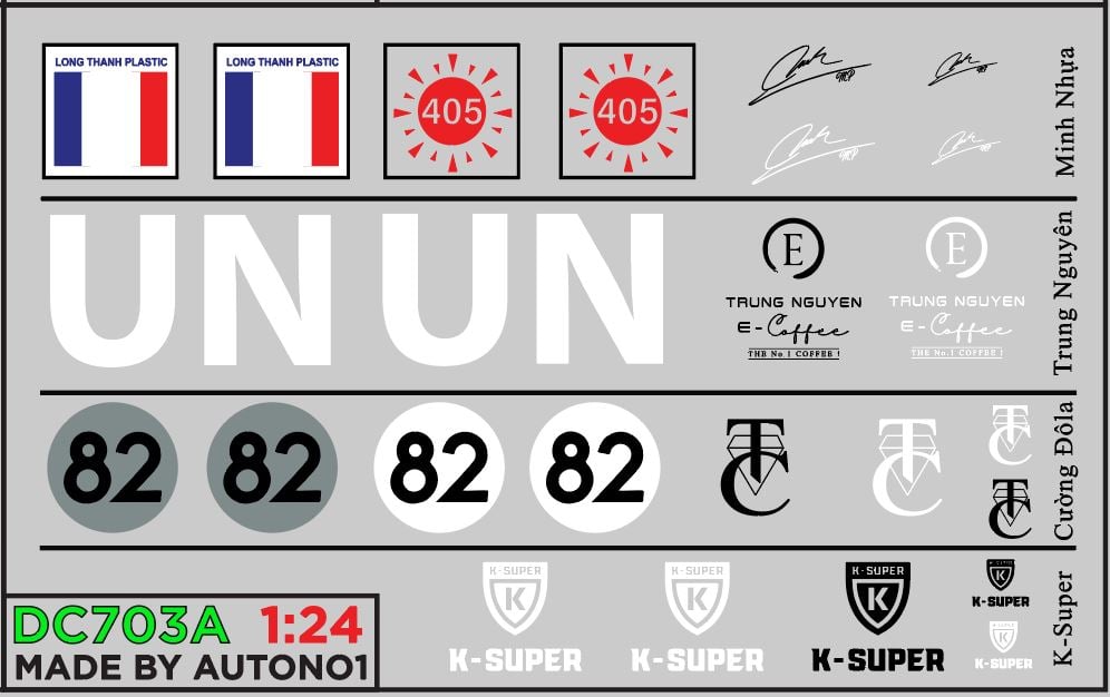  Decal nước trang trí xe mô hình chữ kí của anh Minh Nhựa-Trung Nguyên-K Super-Cường Đô la dán mọi nền màu tỉ lệ 1:24 DC703A 