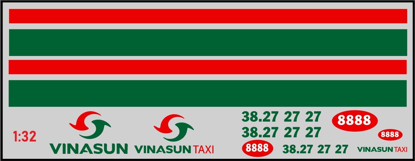  Decal nước cho xe dịch vụ - thương mại Vinasun taxi dán mọi nền màu cho xe mô hình tỉ lệ 1:32 DC705 