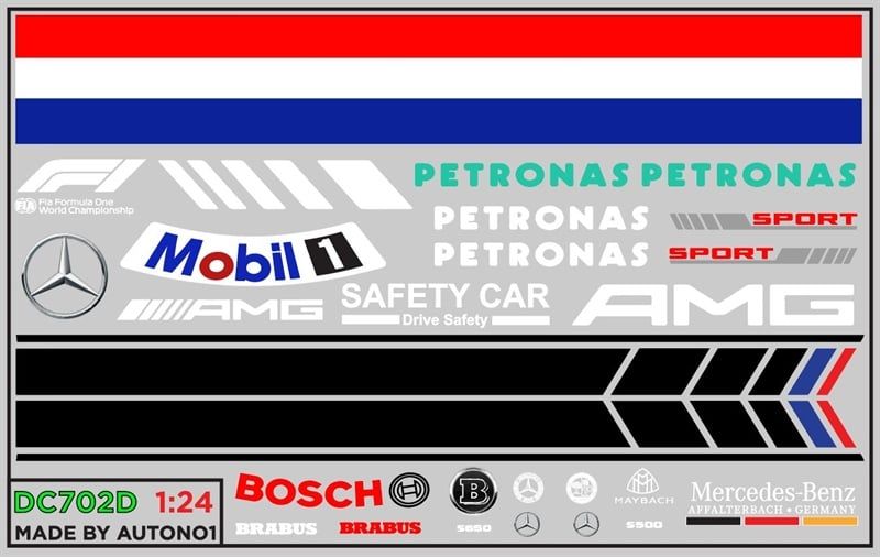  Decal nước trang trí xe Mercedes Benz Brabus AMG Petronas Mobil 1 dán mọi nền màu cho xe mô hình tỉ lệ 1:24 DC702D 