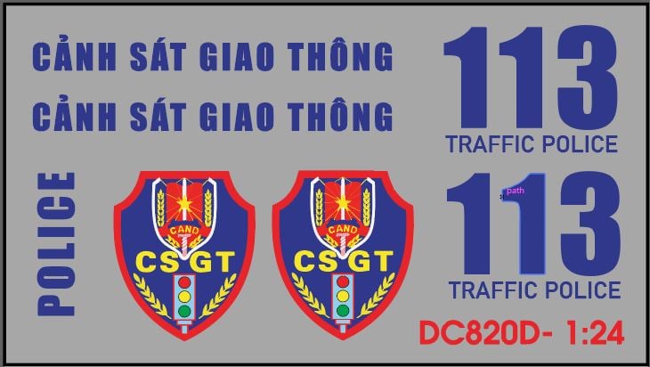  Decal UV độ xe CSGT cảnh sát giao thông Police 113 tỉ lệ 1:24 có keo sẵn lột dán Autono1 DC820 